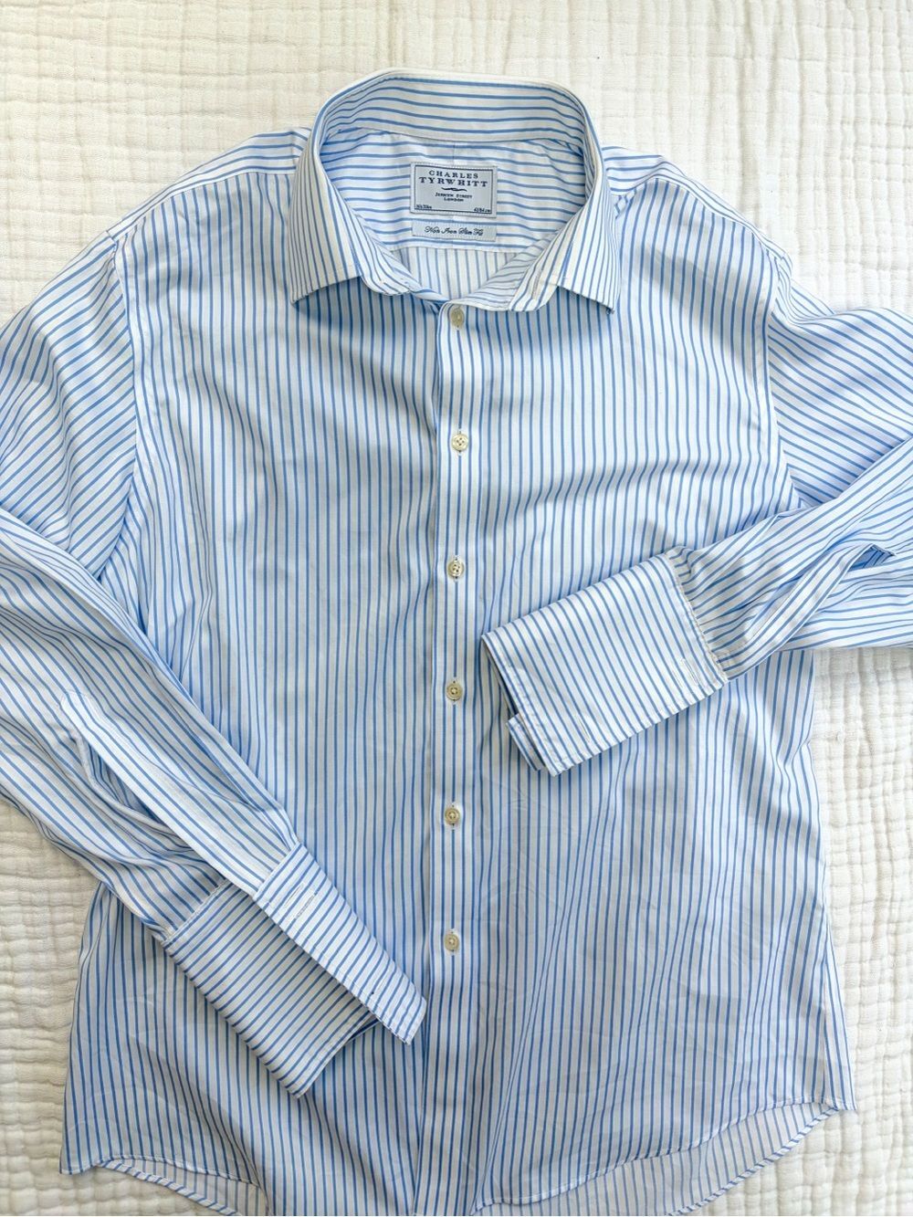 Charles Tyrwhitt Blue Stripe French Cuff Dress Shirt 16.5 33 Slim Fit